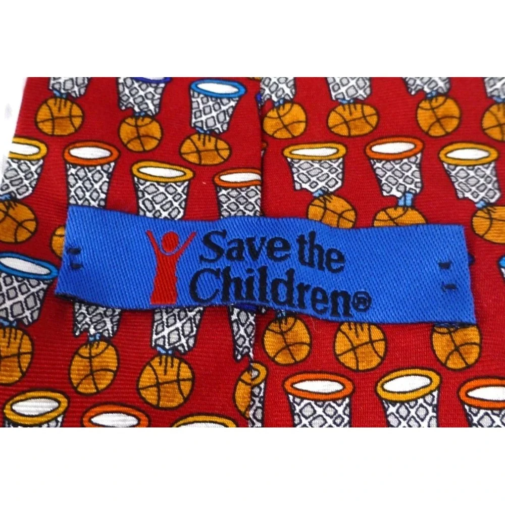 Salant Menswear Save the Children Basketball Hoops Silk Tie Red & Multicolor